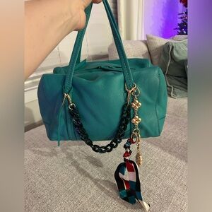 Vera Bradley Turquoise Leather Mallory Shoulder Bag with Chain